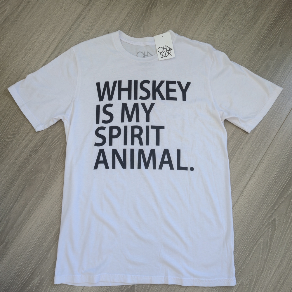 CHASER White Graphic T-Shirt - Whiskey Is My Spirit Animal Size L